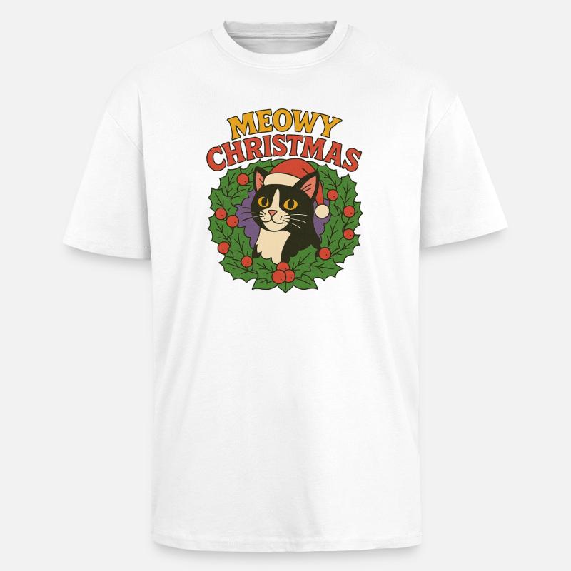 Festliches Katzen-Weihnachtskranz-Design - Oversized Heavyweight Unisex T-Shirt - Weiß