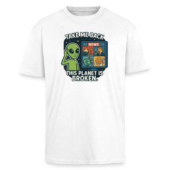 Un extraterrestre humoristique avec des critiques environnementales - T-shirt unisexe oversize épais - blanc - Devant - Alina (178cm) & Michal (187cm)