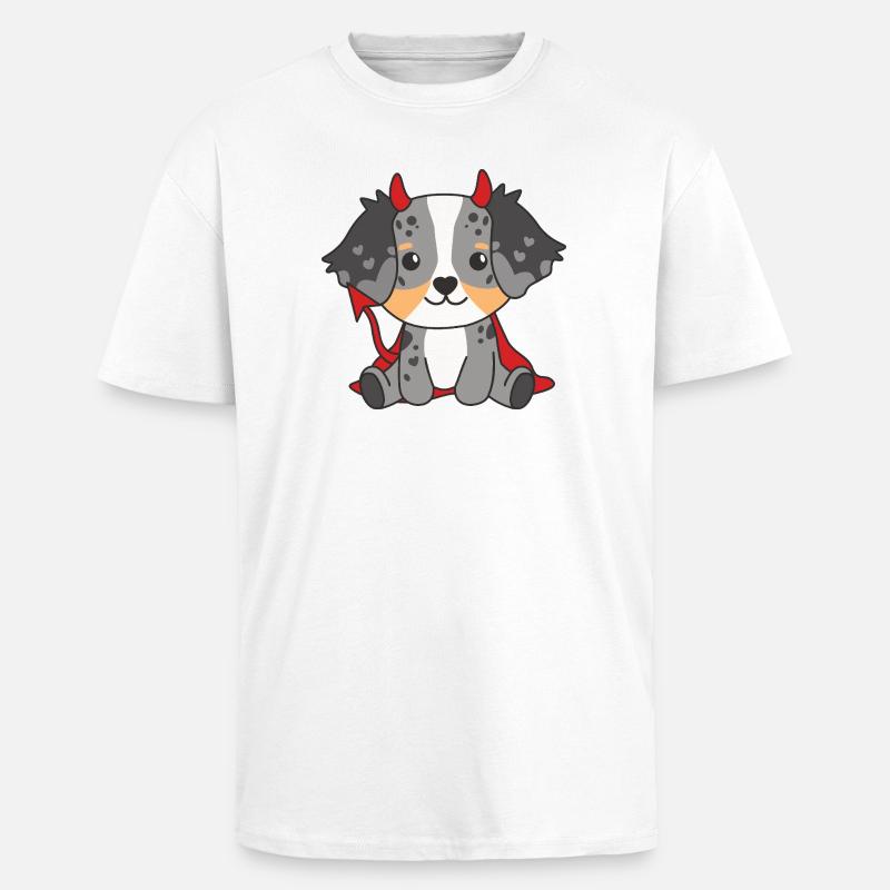 Australian Shepherd Happy Halloween Devil Costume - Unisex Oversized Heavyweight T-shirt - white