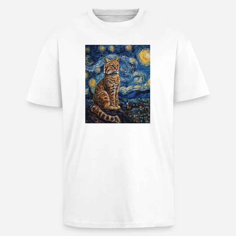 Luchs Van Gogh Style Starry  - Oversized Heavyweight Unisex T-Shirt - Weiß
