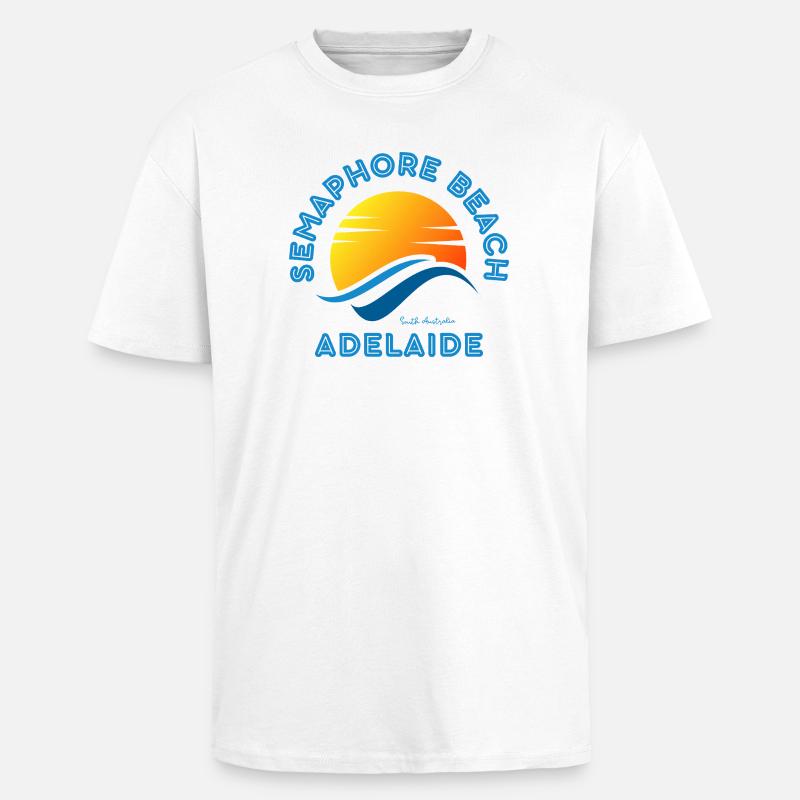 Semaphore Beach Adelaide Sunset - Unisex Oversized Heavyweight T-shirt - white