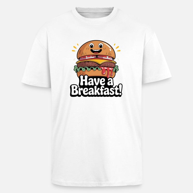 Whimsical Hamburger with Smile and Text - Unisex Oversized Heavyweight T-shirt - white