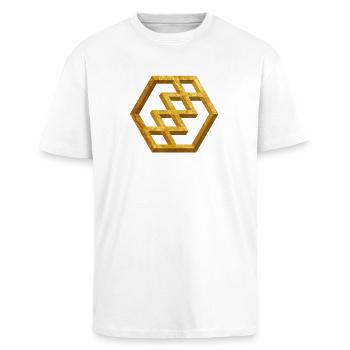 Goldenes Geometrisches Muster - Oversized Heavyweight Unisex T-Shirt - Weiß - Vorne - Alina (178cm) & Michal (187cm)