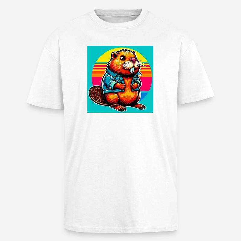 bóbr - Gruby T-shirt unisex oversize - biały