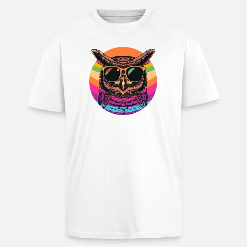 Bunte Retro Eule mit Sonnenbrille - Oversized Heavyweight Unisex T-Shirt - Weiß