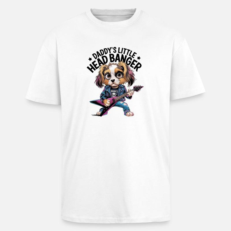 Rockiger Hund mit E-Gitarre im Lederjacken-Style - Oversized Heavyweight Unisex T-Shirt - Weiß