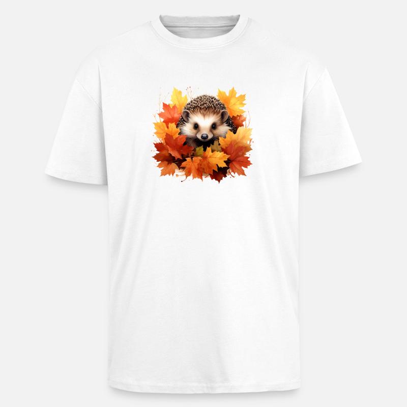 Hérisson d'automne dans les feuilles - T-shirt unisexe oversize épais - blanc
