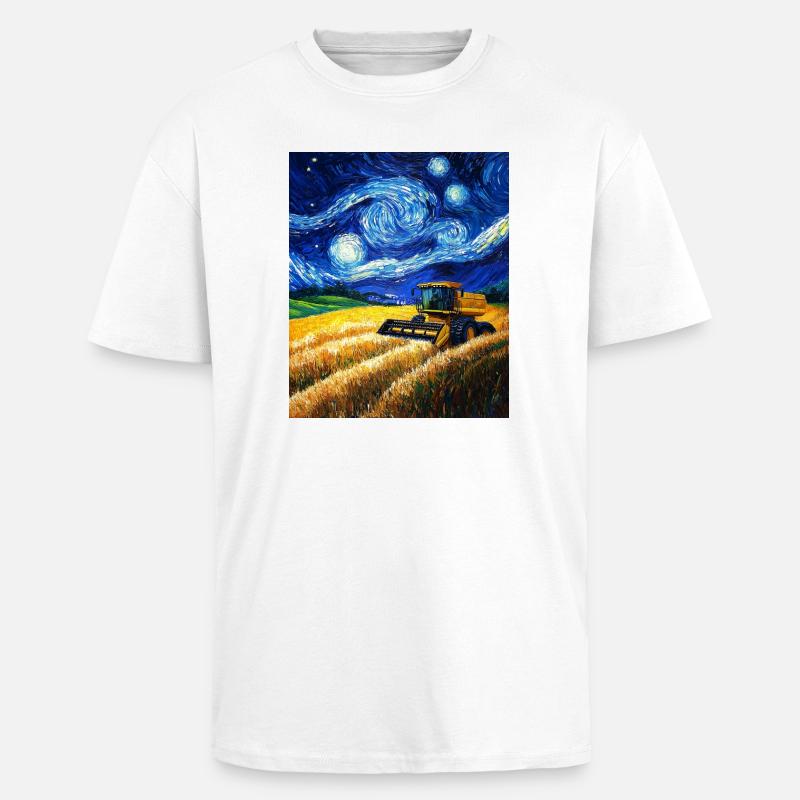 moissonneuse-batteuse fermier style van gogh étoilé - T-shirt unisexe oversize épais - blanc