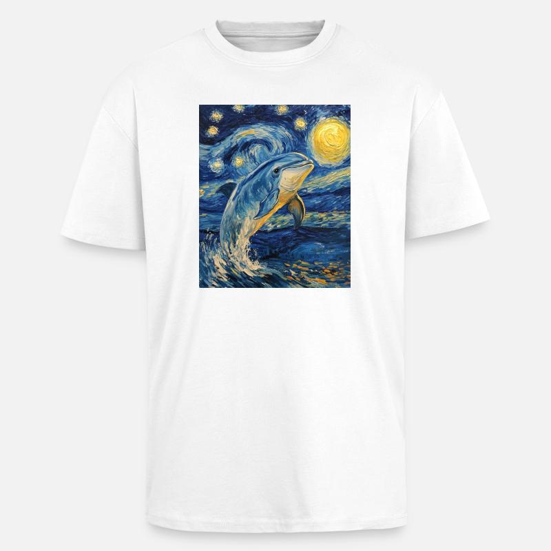 Delfin Van Gogh Style Starry  - Oversized Heavyweight Unisex T-Shirt - Weiß