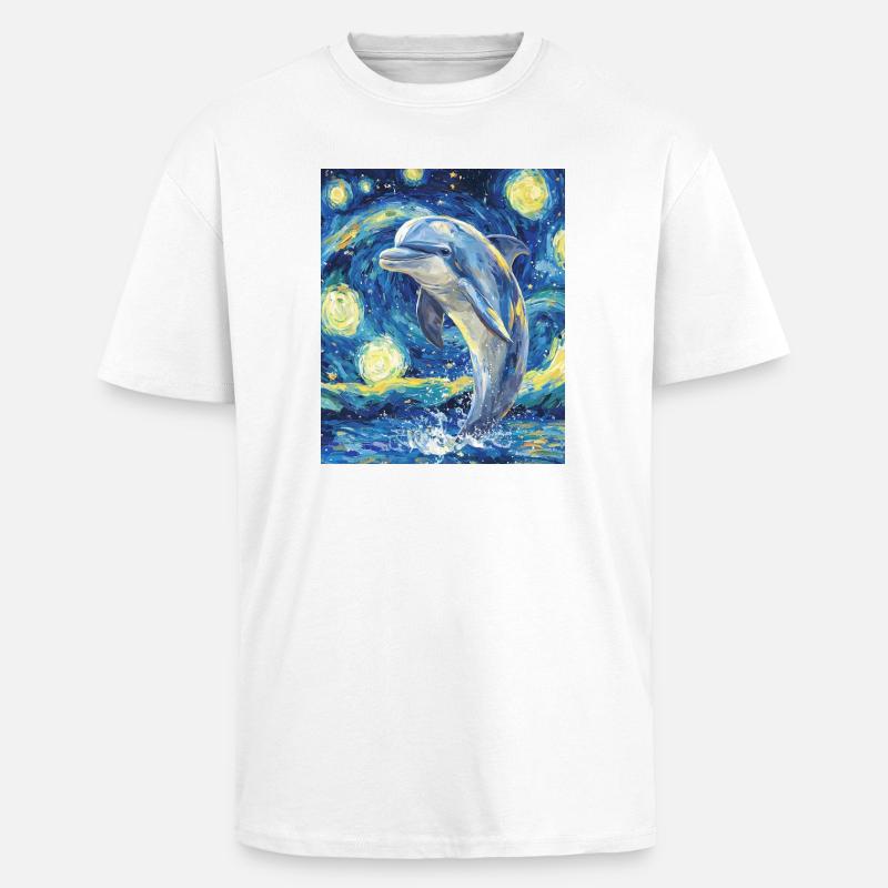 Delfin Van Gogh Style Starry  - Oversized Heavyweight Unisex T-Shirt - Weiß
