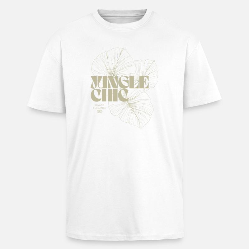 Tropical Monstera Leaf Pattern Design - Unisex Oversized Heavyweight T-shirt - white