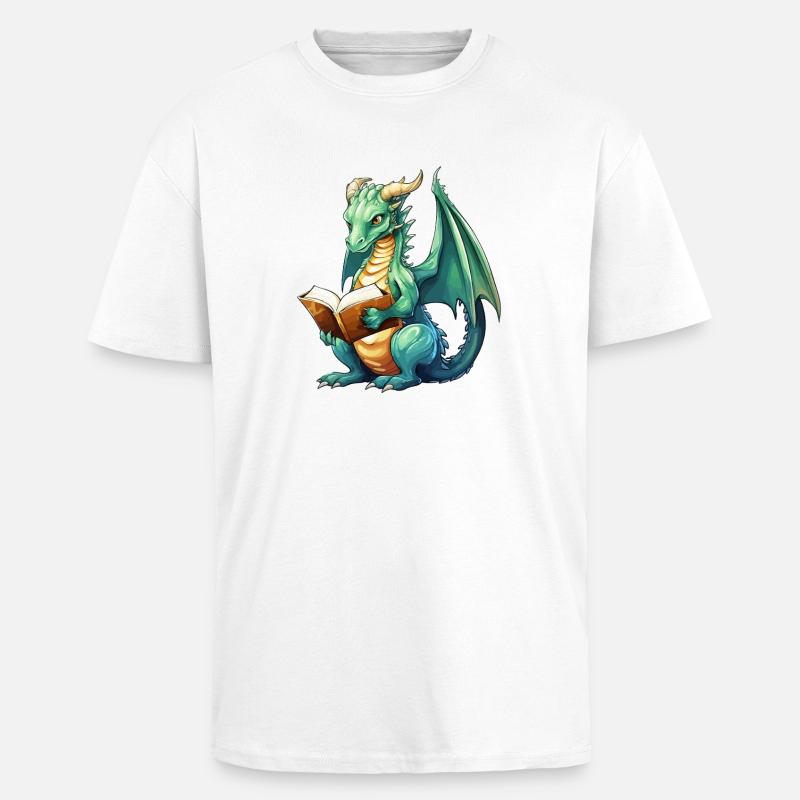 Fantasy-Lese-Drache mit Buch - Oversized Heavyweight Unisex T-Shirt - Weiß