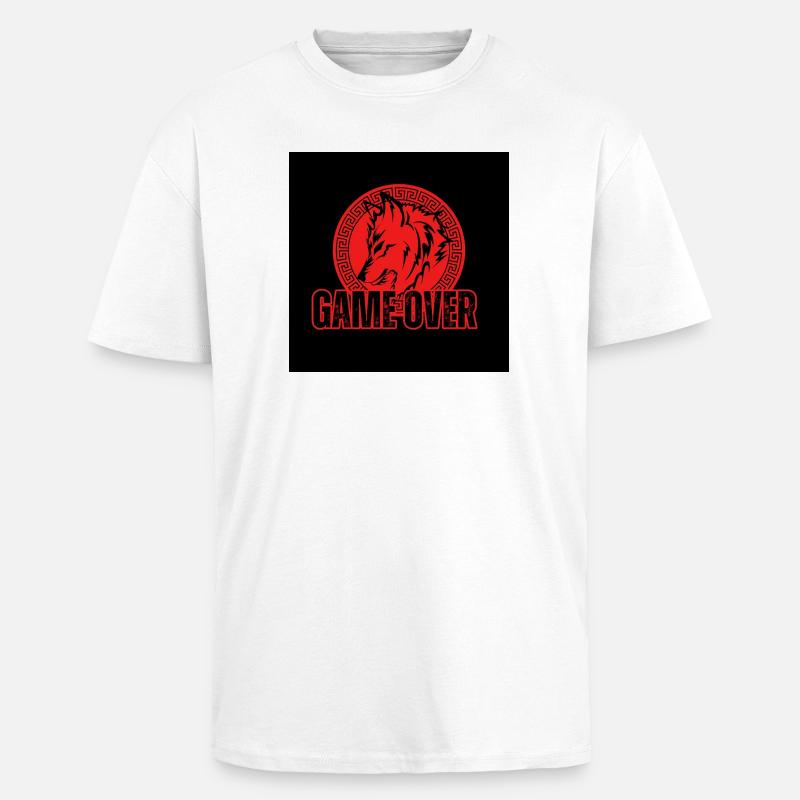 Aggressiver Roter Wolf "Game Over" - Oversized Heavyweight Unisex T-Shirt - Weiß