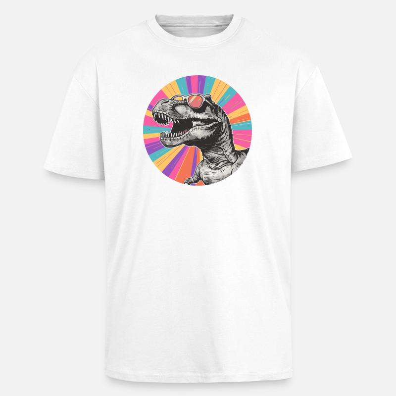 Dinosaur Comic with Sunglasses - Unisex Oversized Heavyweight T-shirt - white