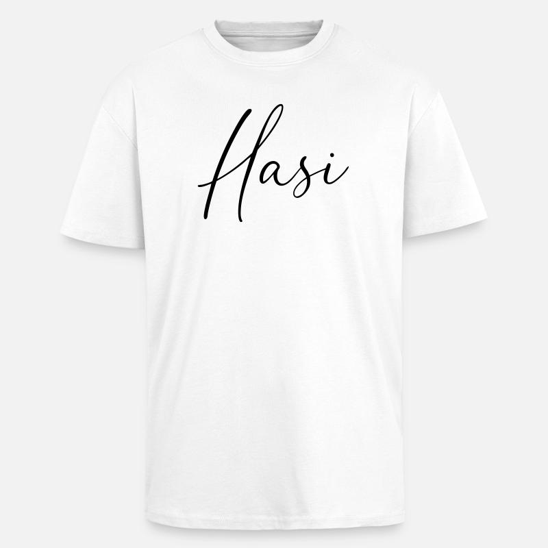 Hasi / Conception de l’écriture manuscrite - T-shirt unisexe oversize épais - blanc