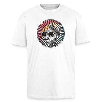 Poisson avec des lunettes de soleil au design rétro - T-shirt unisexe oversize épais - blanc - Devant - Alina (178cm) & Michal (187cm)