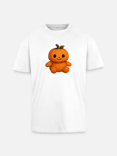 Cute pumpkin teddy bear friendly face - Unisex Oversized Heavyweight T-shirt - white