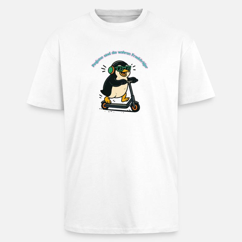 Frackpinguin auf Scooter - Oversized Heavyweight Unisex T-Shirt - Weiß