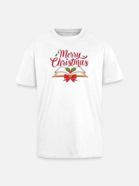 Merry Bookmas – Fine Line Book Design - Unisex Oversized Heavyweight T-shirt - white