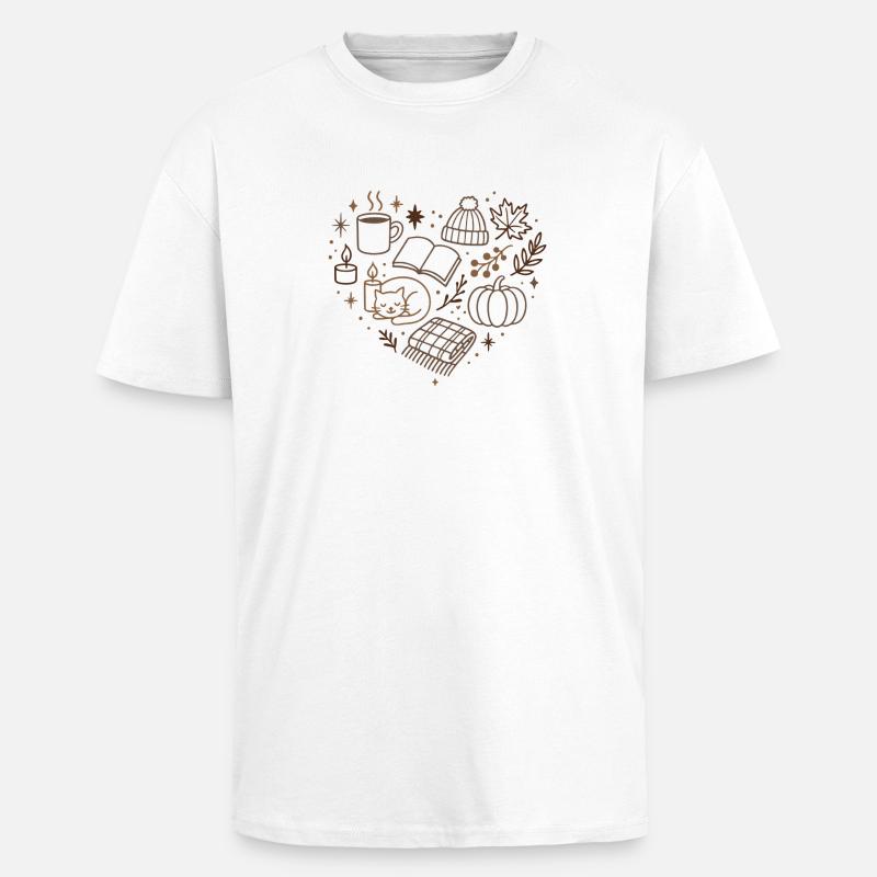 Herbstliche Kuschelabend Muster - Oversized Heavyweight Unisex T-Shirt - Weiß