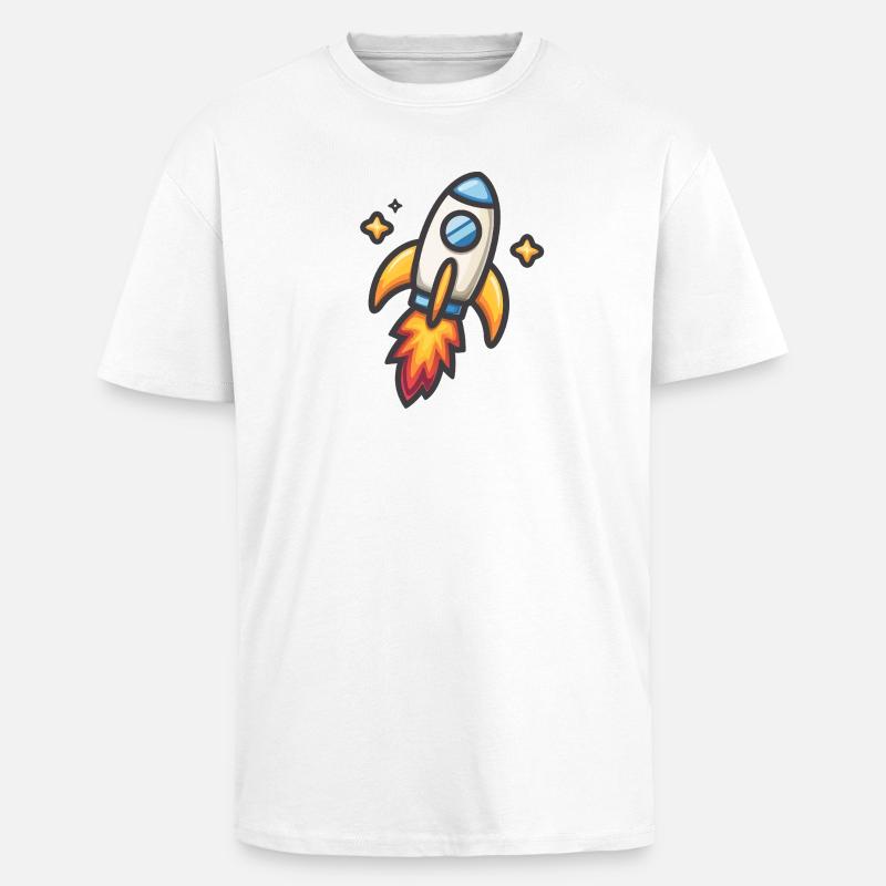Conception de dessin animé de lancement de fusée - T-shirt unisexe oversize épais - blanc