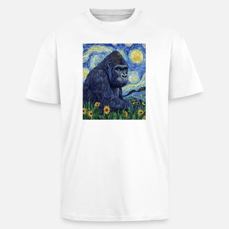 Gorille Gorille Singe Style Van Gogh Nuit étoilée - T-shirt unisexe oversize épais - blanc