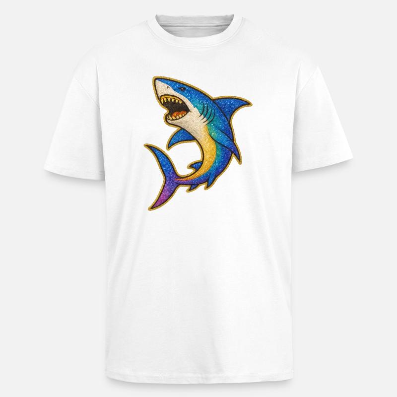 Shark | Rainbow Shark Patch Art - Unisex Oversized Heavyweight T-shirt - white