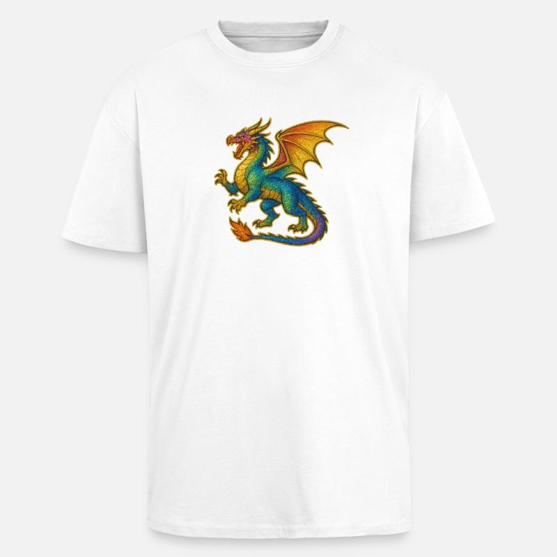Regenbogen Glitzerdrache - Oversized Heavyweight Unisex T-Shirt - Weiß