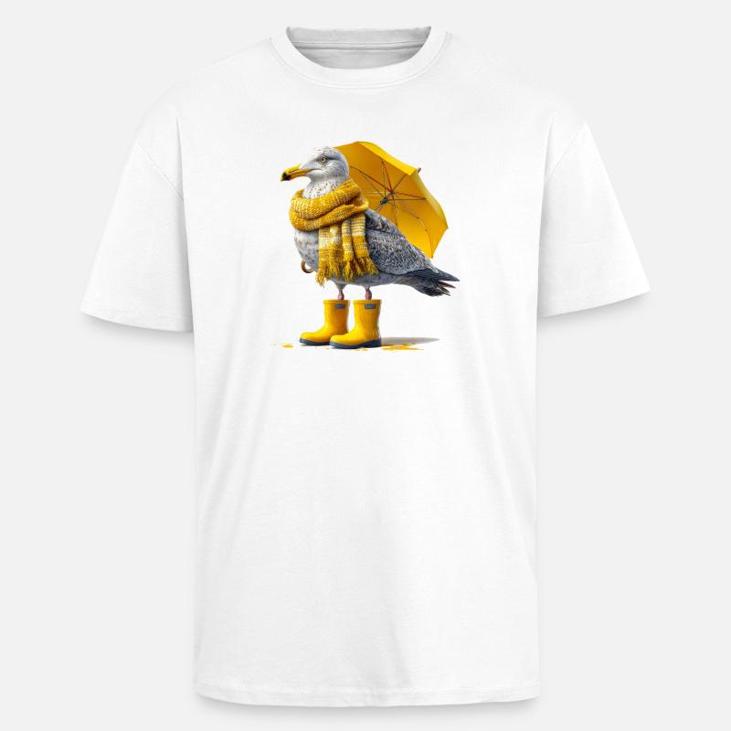 Seemöwe mit Gelbem Regenschirm und Boots - Oversized Heavyweight Unisex T-Shirt - Weiß