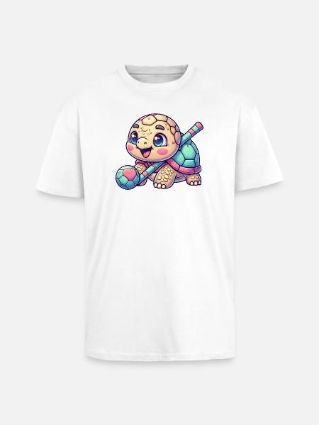 Cute turtle with hockey stick and ball - Unisex Oversized Heavyweight T-shirt - white
