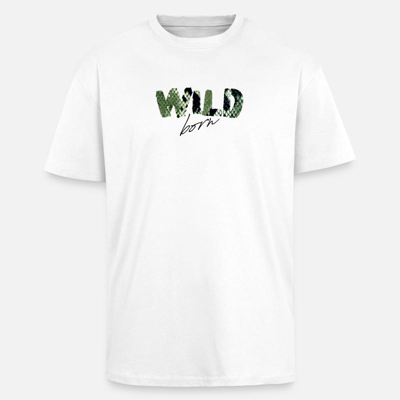 Wild Born Snake Print Buchstaben - Oversized Heavyweight Unisex T-Shirt - Weiß