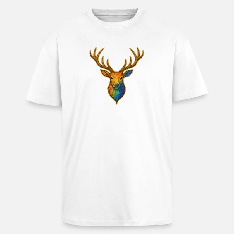Rainbow deer with gold frame - Unisex Oversized Heavyweight T-shirt - white