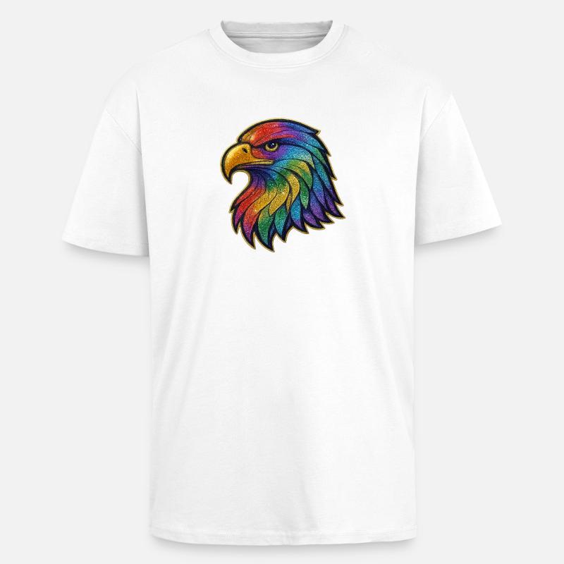 Rainbow Eagle Head Patch - Unisex Oversized Heavyweight T-shirt - white