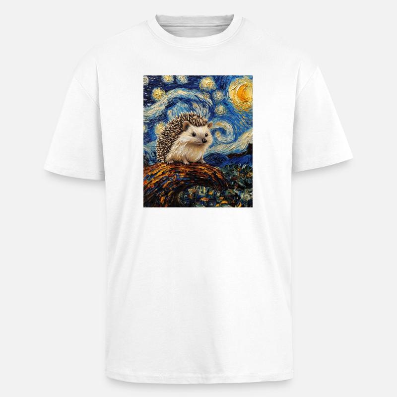  Igel Van Gogh Style Starry Night - Oversized Heavyweight Unisex T-Shirt - Weiß