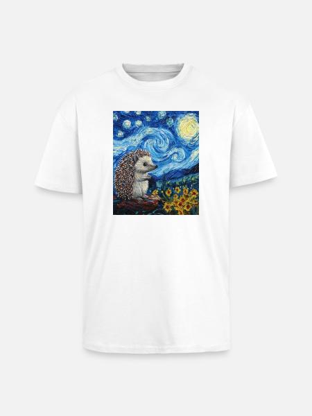  Igel Van Gogh Style Starry Night - Oversized Heavyweight Unisex T-Shirt - Weiß