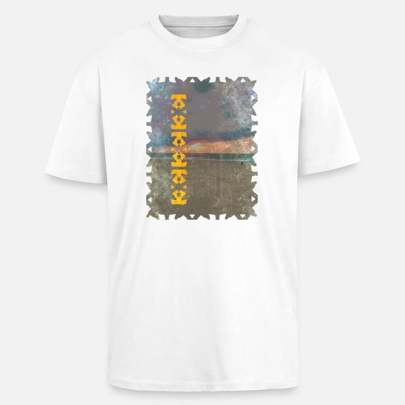 Yellow Totem Pattern on the Beach - Unisex Oversized Heavyweight T-shirt - white
