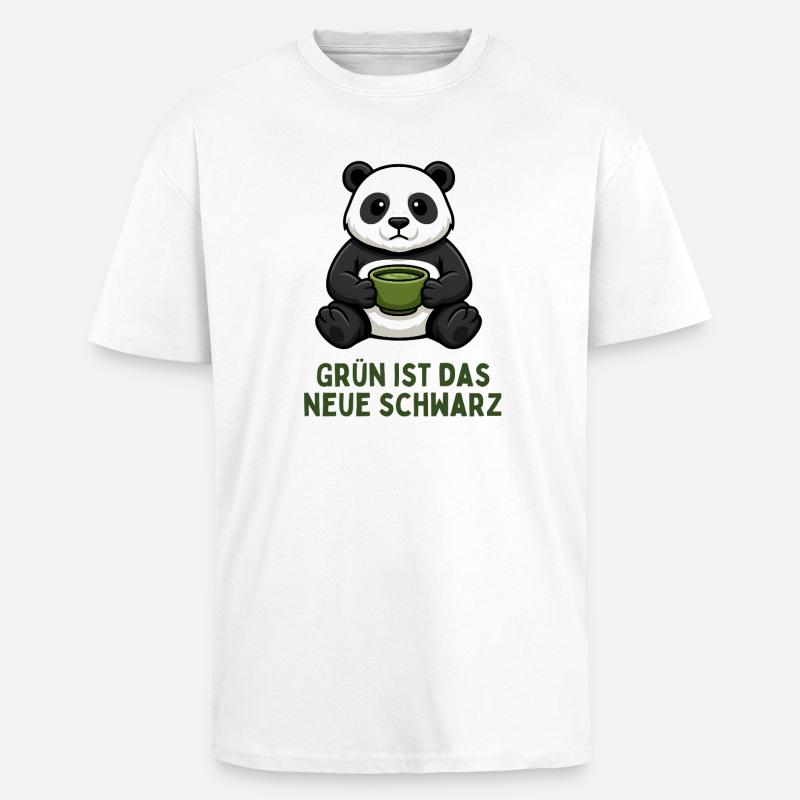 Panda Coffee Time Green Tea Drink - Unisex Oversized Heavyweight T-shirt - white