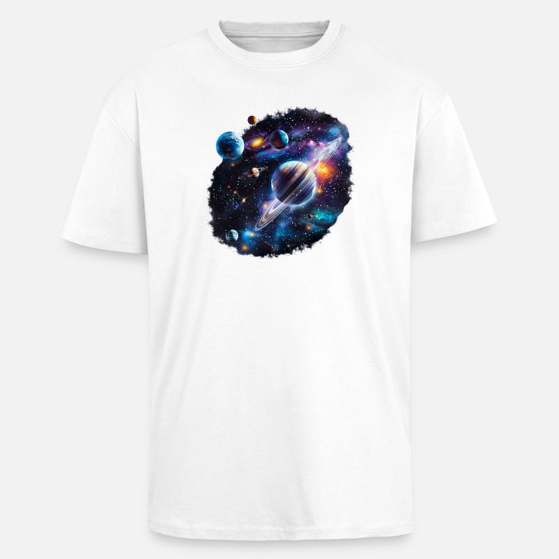 Galactic Planetary System Pattern - Unisex Oversized Heavyweight T-shirt - white