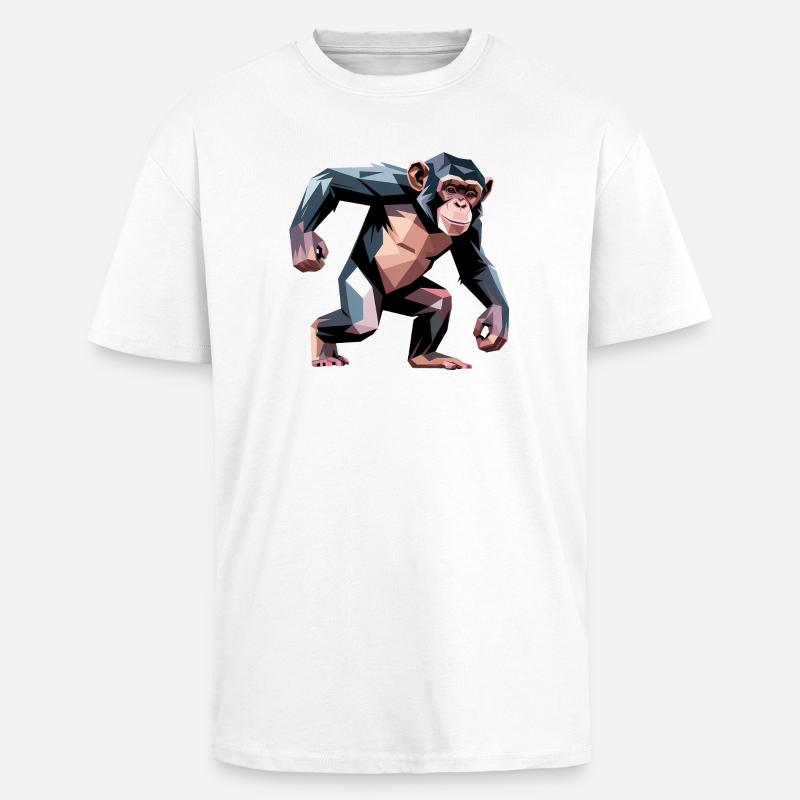 Monkey - Cool Low Poly Logo - T-shirt unisexe oversize épais - blanc