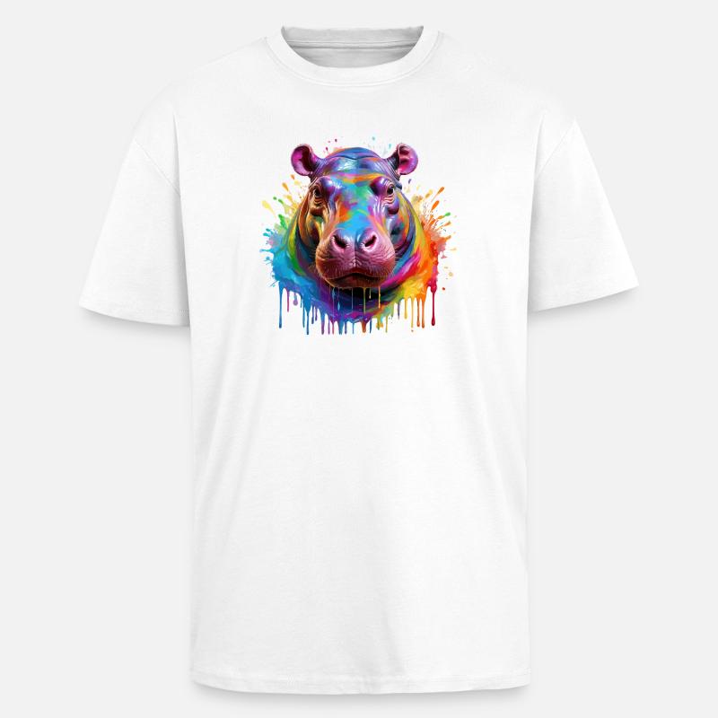Bunter Hippo Farbexplosion - Oversized Heavyweight Unisex T-Shirt - Weiß