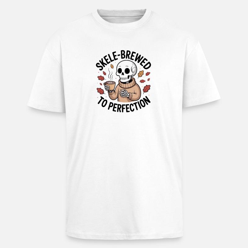 Kuscheliges Skelett im Pullover mit heißer Schokolade - Oversized Heavyweight Unisex T-Shirt - Weiß