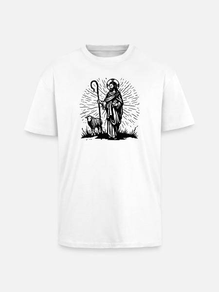 Illustration du Bon Pasteur - T-shirt unisexe oversize épais - blanc