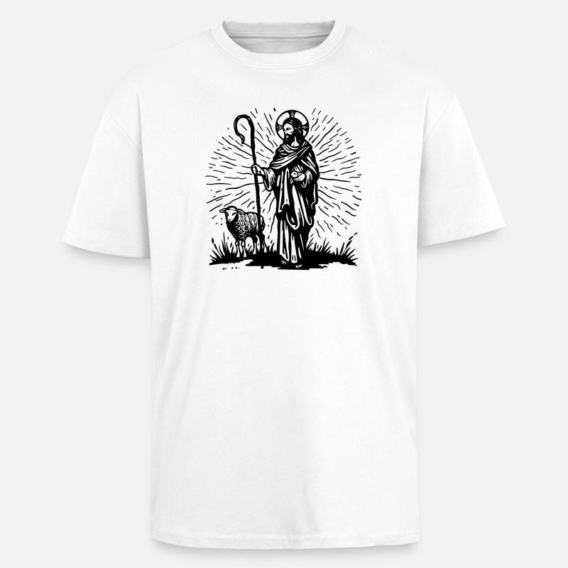 Illustration du Bon Pasteur - T-shirt unisexe oversize épais - blanc