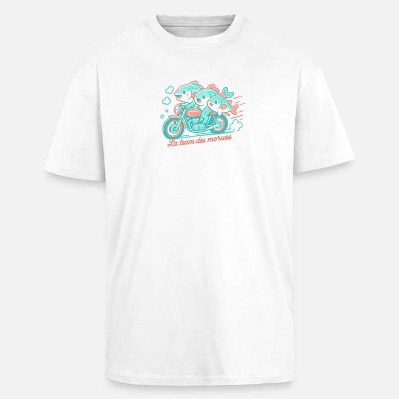 Turquoise cod on a motorcycle - Unisex Oversized Heavyweight T-shirt - white