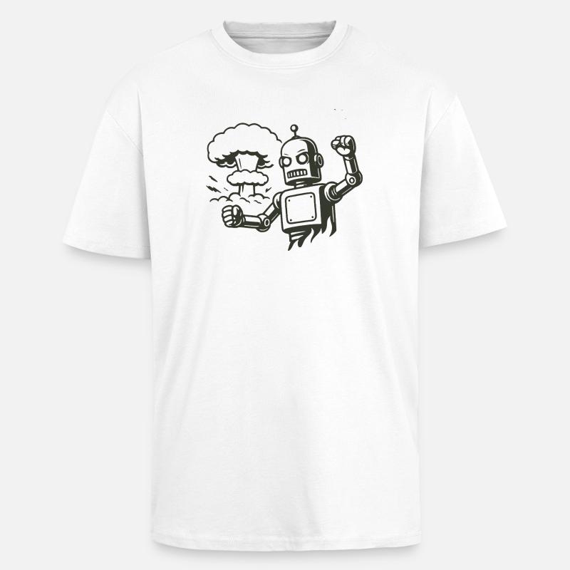 Robot rétro devant un nuage d’explosion - T-shirt unisexe oversize épais - blanc