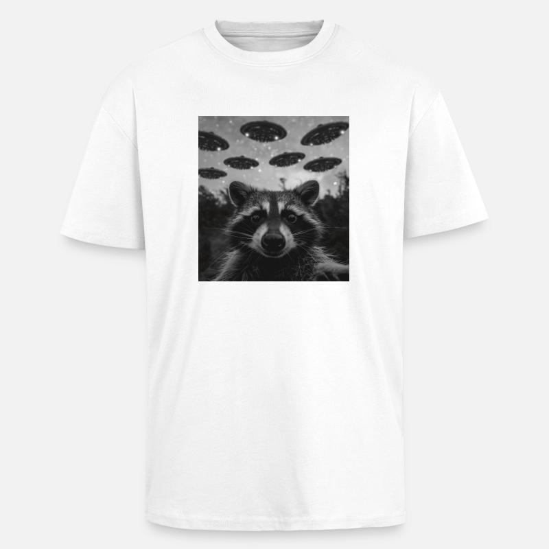 Waschbär Selfie mit Alien UFO - Oversized Heavyweight Unisex T-Shirt - Weiß