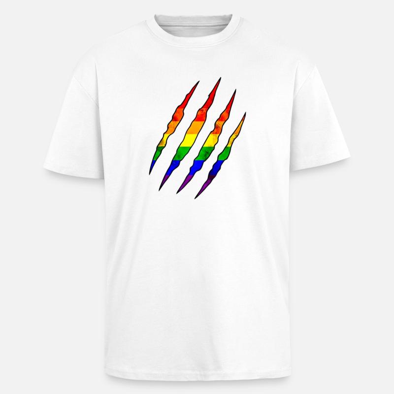 Pride Claw Rainbow Statement Scratch Trace - Unisex Oversized Heavyweight T-shirt - white