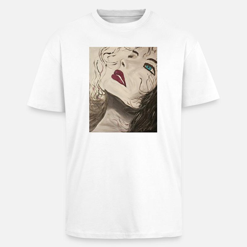 Expressionistisches Porträt mit Blauem Blick - Oversized Heavyweight Unisex T-Shirt - Weiß
