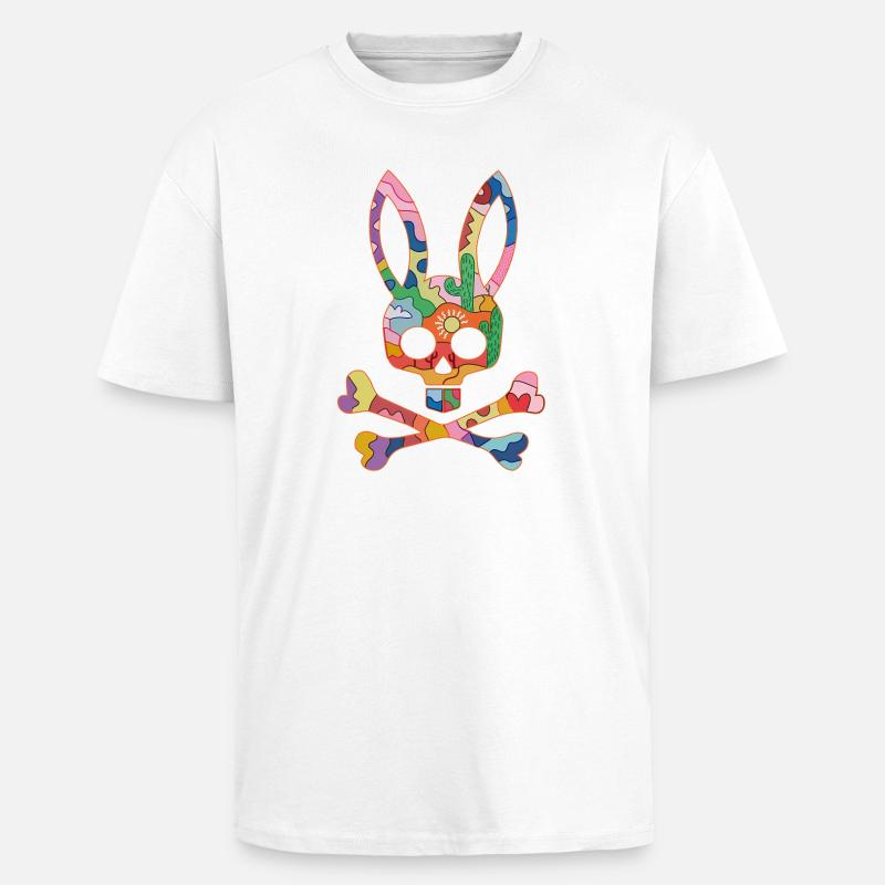 Rainbow Skull Bunny Patch - Unisex Oversized Heavyweight T-shirt - white