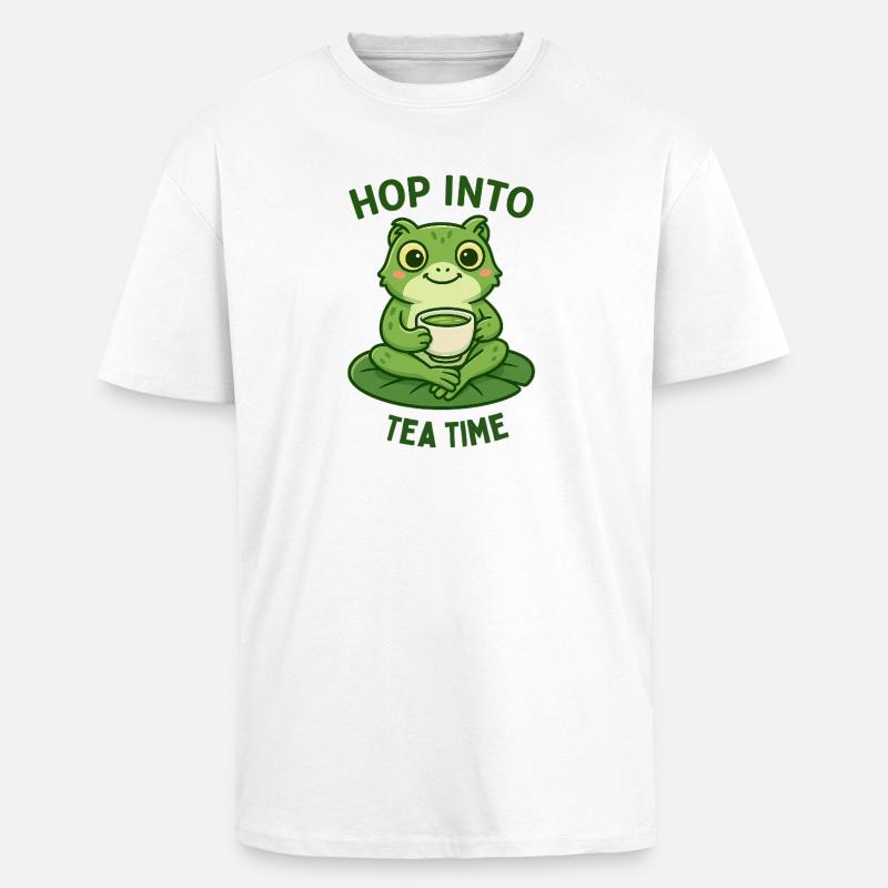 Frosch Teezeit Matcha Illustration Design  - Oversized Heavyweight Unisex T-Shirt - Weiß